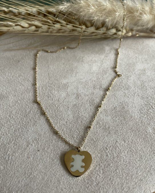 Collier coeur OURSON NACRE