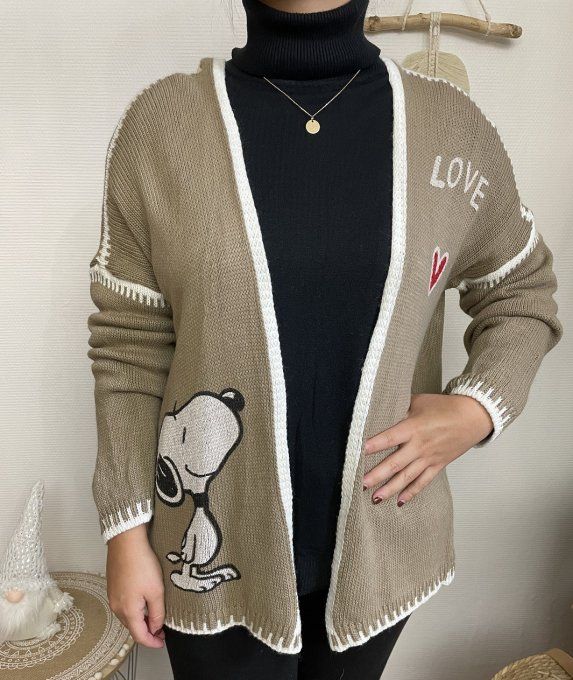 Gilet SNOOPY LOVE TAUPE