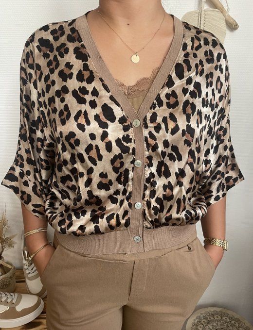 Gilet SATINE LEOPARD CAMEL