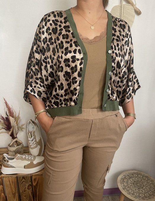 Gilet SATINE LEOPARD KAKI