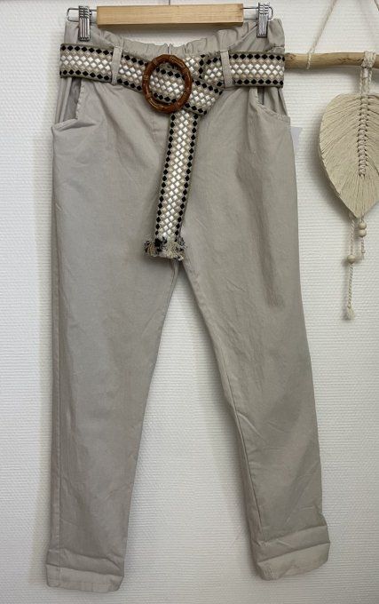 Pantalon beige ceinture