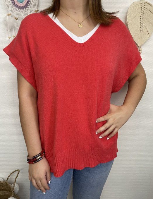 Pull sans manches ROUGE FRAMBOISE